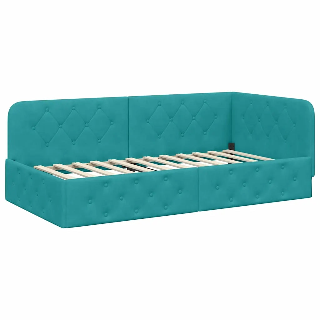 Cornice del letto ad angolo Turchese 100 x 200 cm Velluto