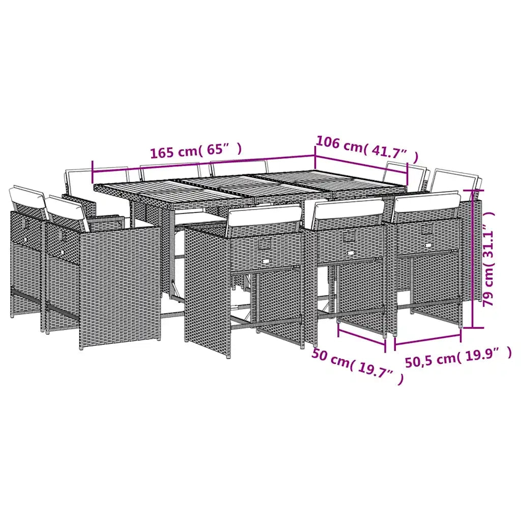 Set da Pranzo da Giardino 11pz con Cuscini in Polyrattan Grigio 3211214