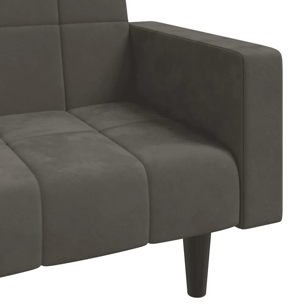 Divano Letto a 2 Posti con 2 Cuscini Grigio Scuro in Velluto 375848