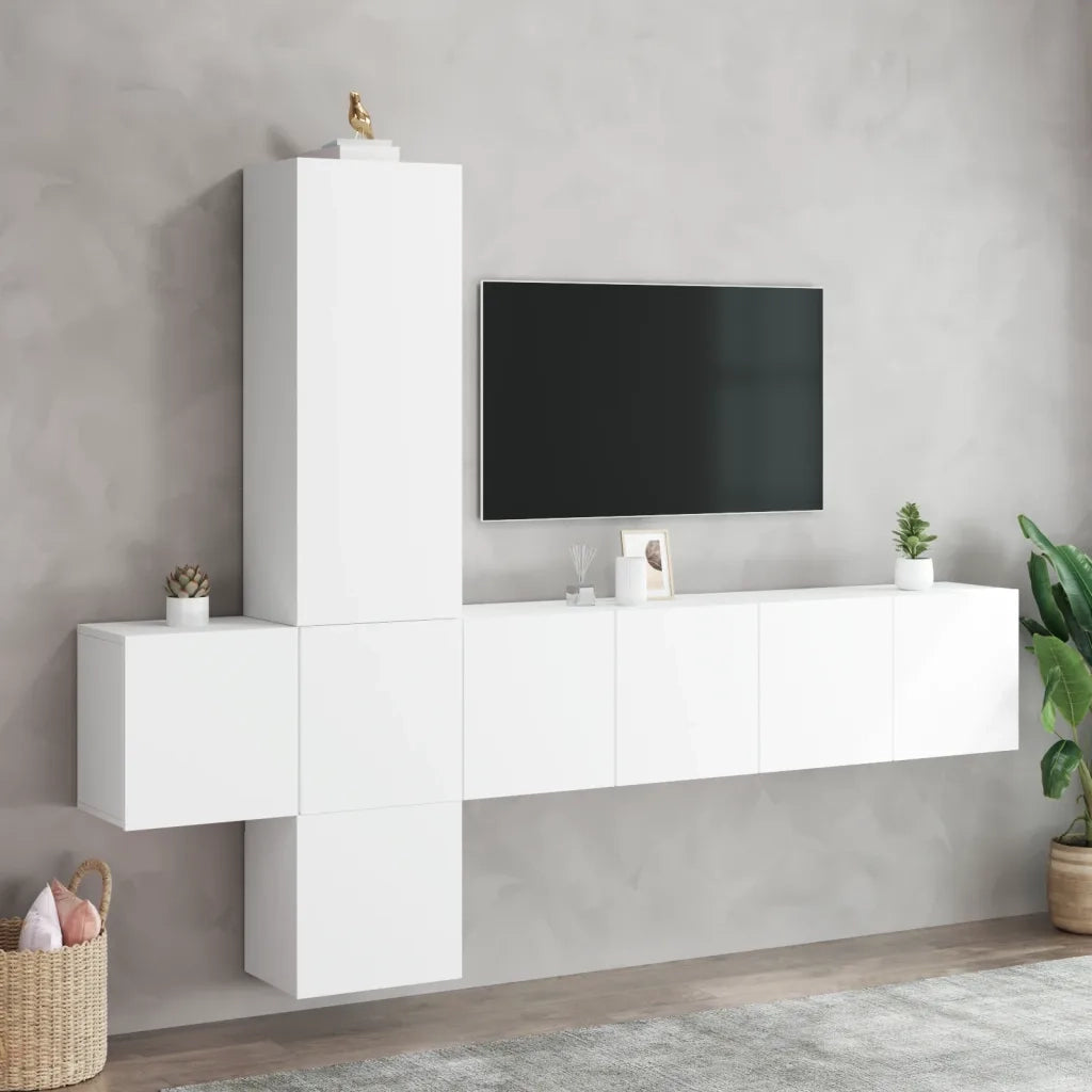 Mobili TV a Muro 5pz Bianchi in Legno Multistrato 3216457