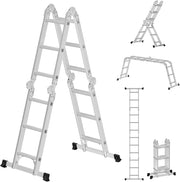SONGMICS Scala Multifunzione in Alluminio, Scala a Gradini, Scaletta Domestica, 4 x 3 Gradini, fino a 150 kg, 12 Gradini, Design 6-in-1, Lunga 326 cm, Colore Argento GLT36M