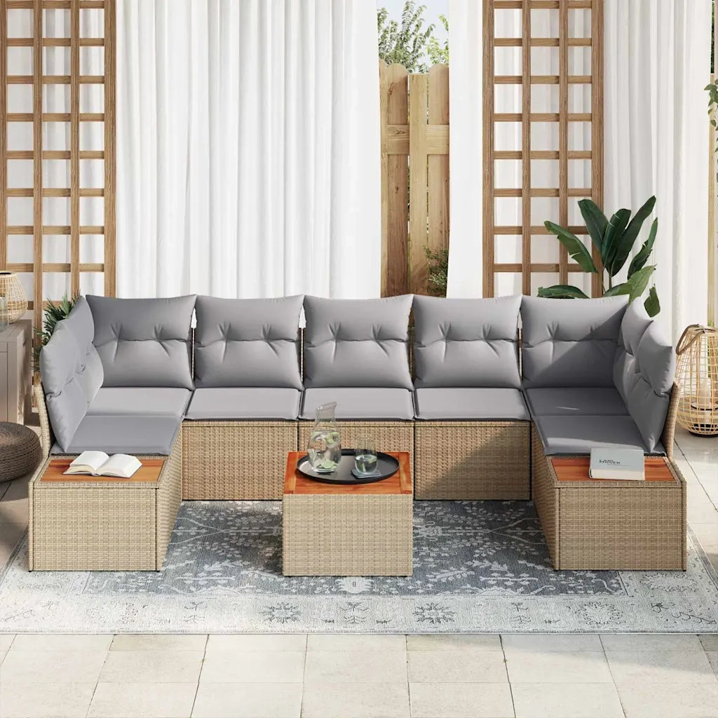 Set Divano da Giardino con cuscino 8 pcs Beige Poly Rattan 3348046
