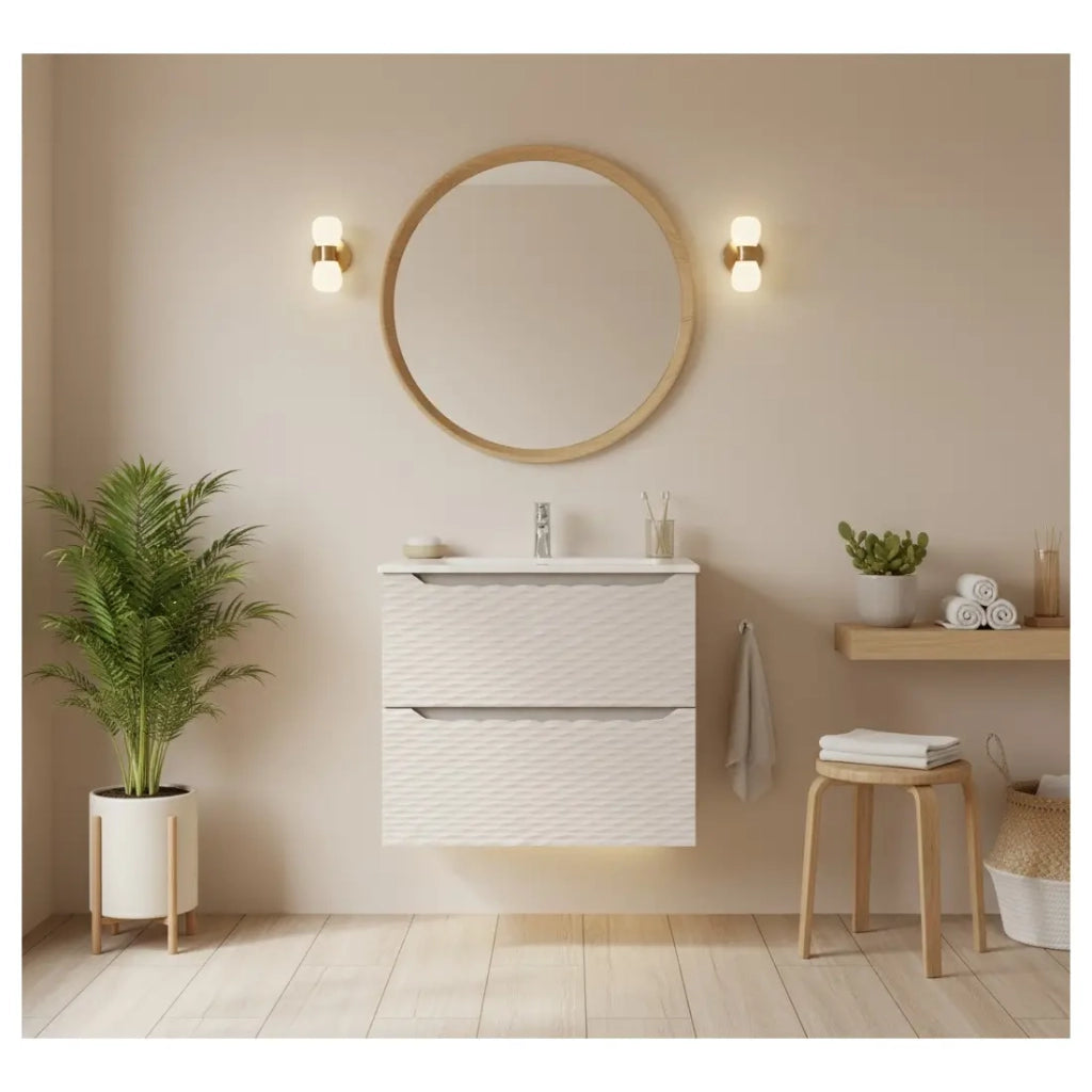 Mobile sottolavabo YOKA – Beige e rovere chiaro 60 cm