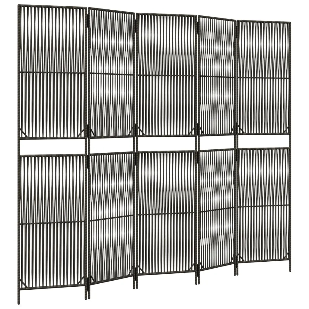 Divisorio per Ambienti | Divider per stanze | Paravento a 5 Pannelli Grigio in Polyrattan