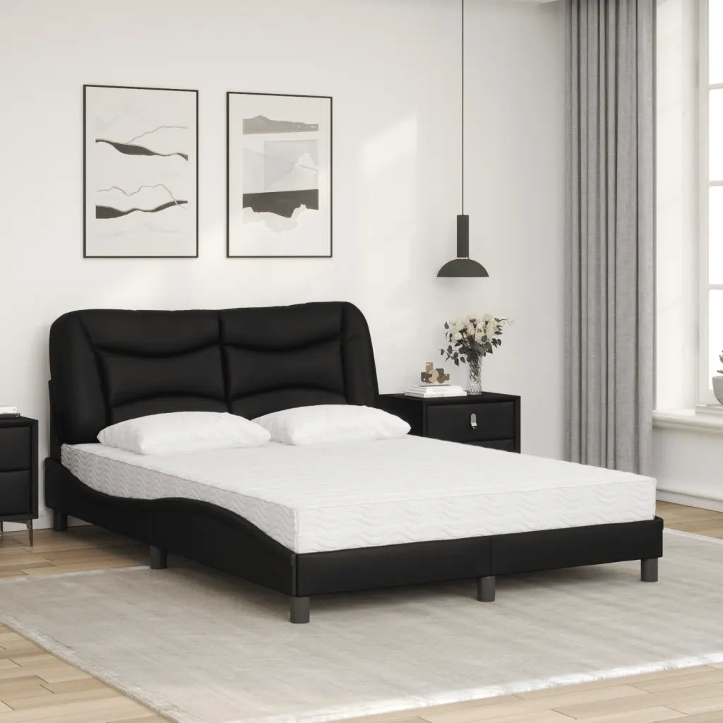 Letto con Materasso Hvar Nero 140x200 cm in Similpelle