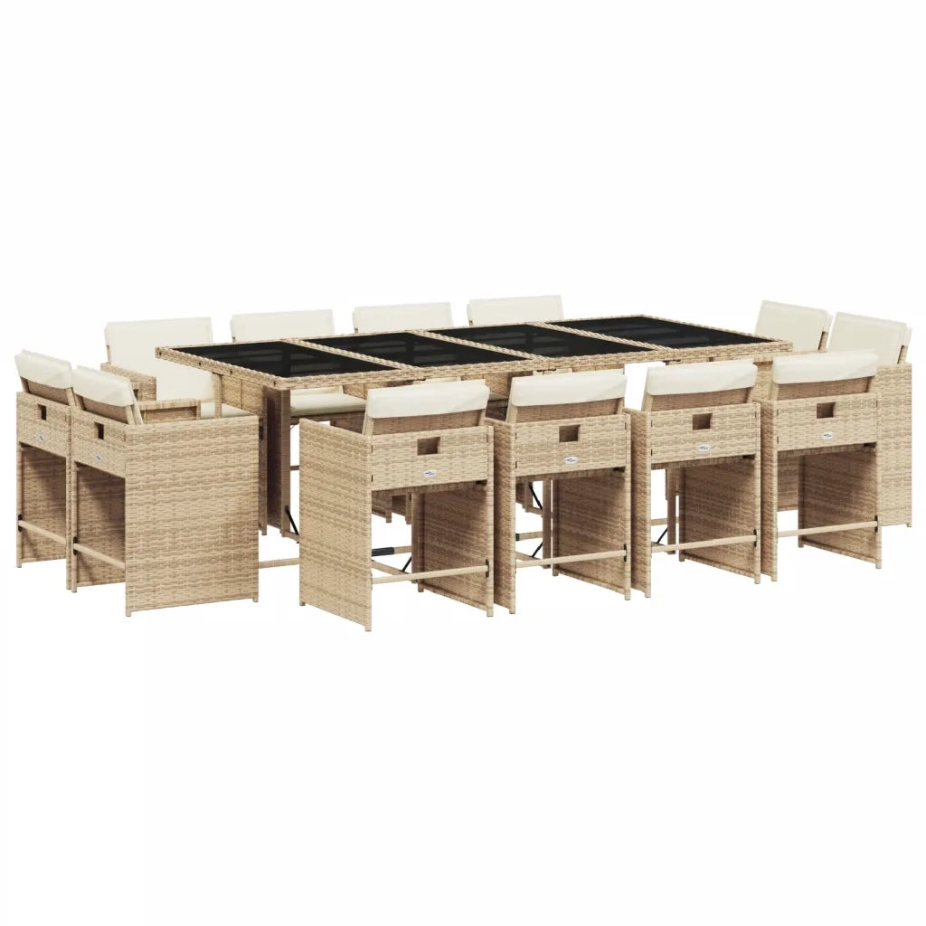 Set da Pranzo da Giardino 13 pz con Cuscini Beige in Polyrattan 3277989