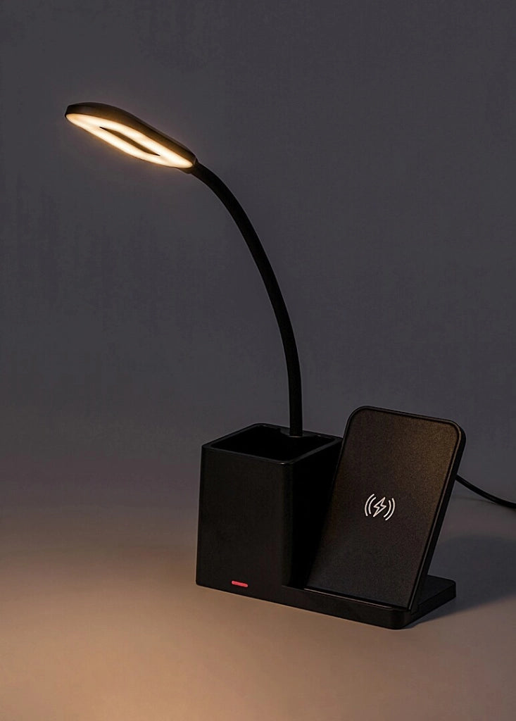 Lampada da scrivania LED nera dimmer CCT Qi USB Rabalux