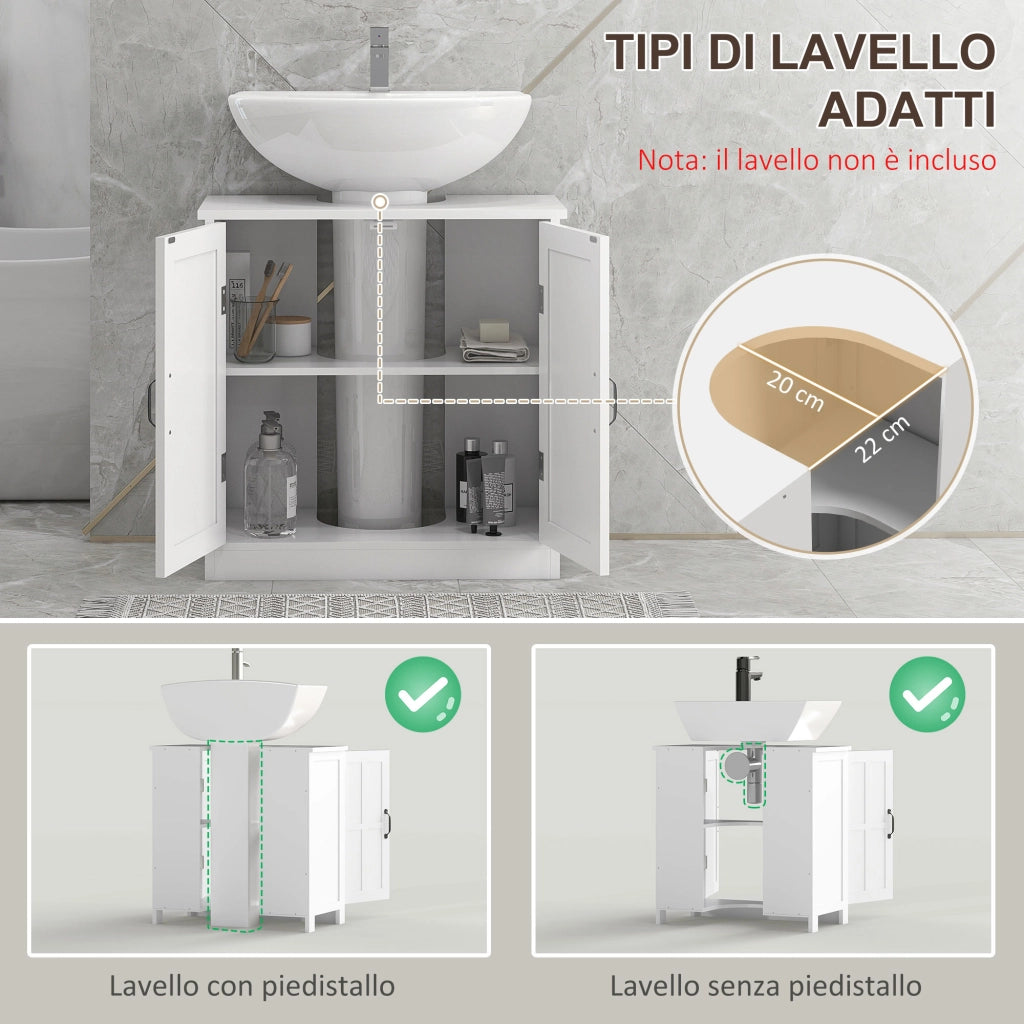 Mobile Sottolavabo con 2 Ante e Scaffale Regolabile ¨C Minimal ¨C Bianco
