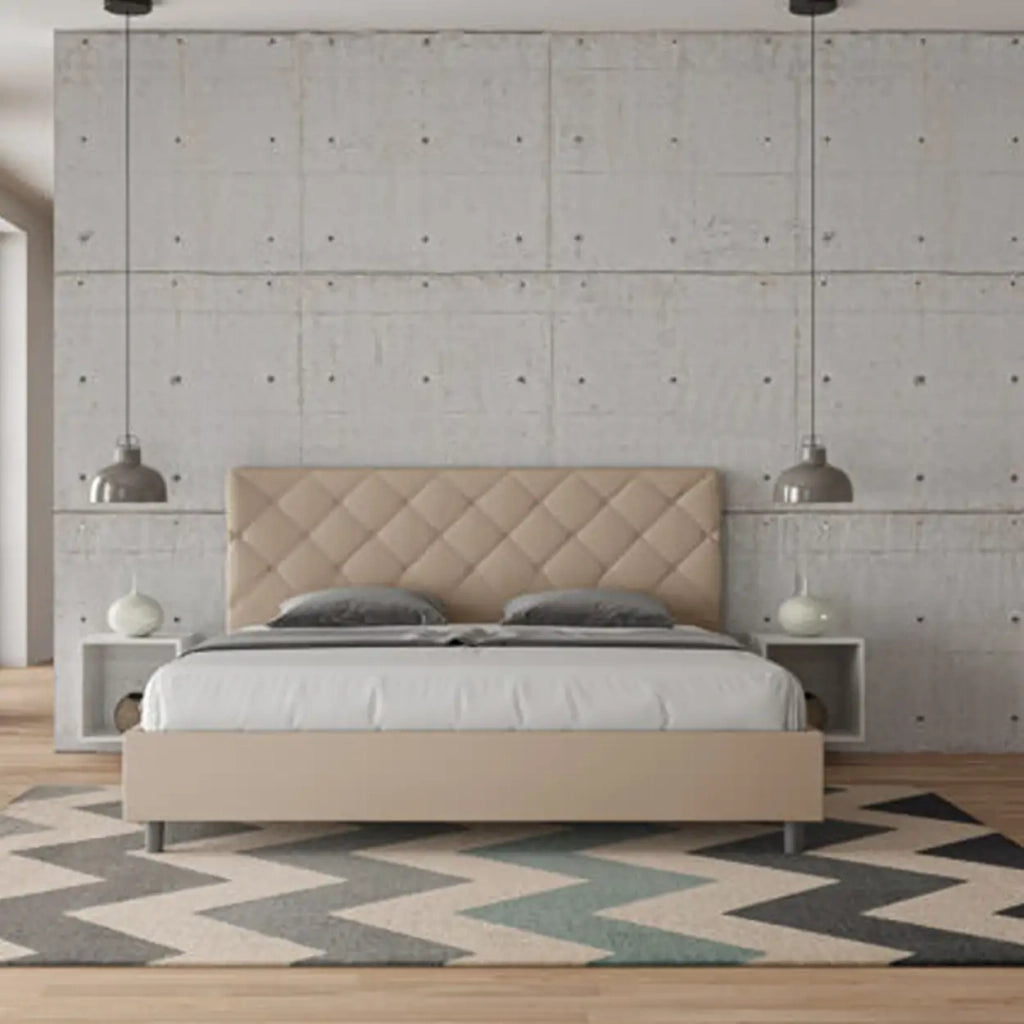 Letto con rete imbottito 180x210 similpelle tortora Priya