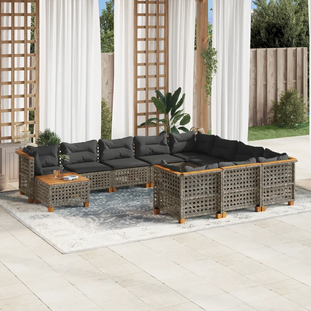 Set Divani da Giardino 11 pz con Cuscini in Polyrattan Grigio 3262059