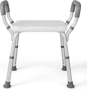 Sgabello Doccia Anziani 59 x 43 x 67cm, Sedia per Doccia Regolabile in 6 Altezze con Braccioli Imbottiti Staccabili e Piedini in Gomma Antiscivolo, Capacità di Peso 100 kg (Grigio)