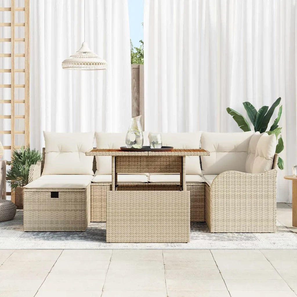 Set Divano da Giardino con cuscino 7 pcs Beige polyrattan 3359942