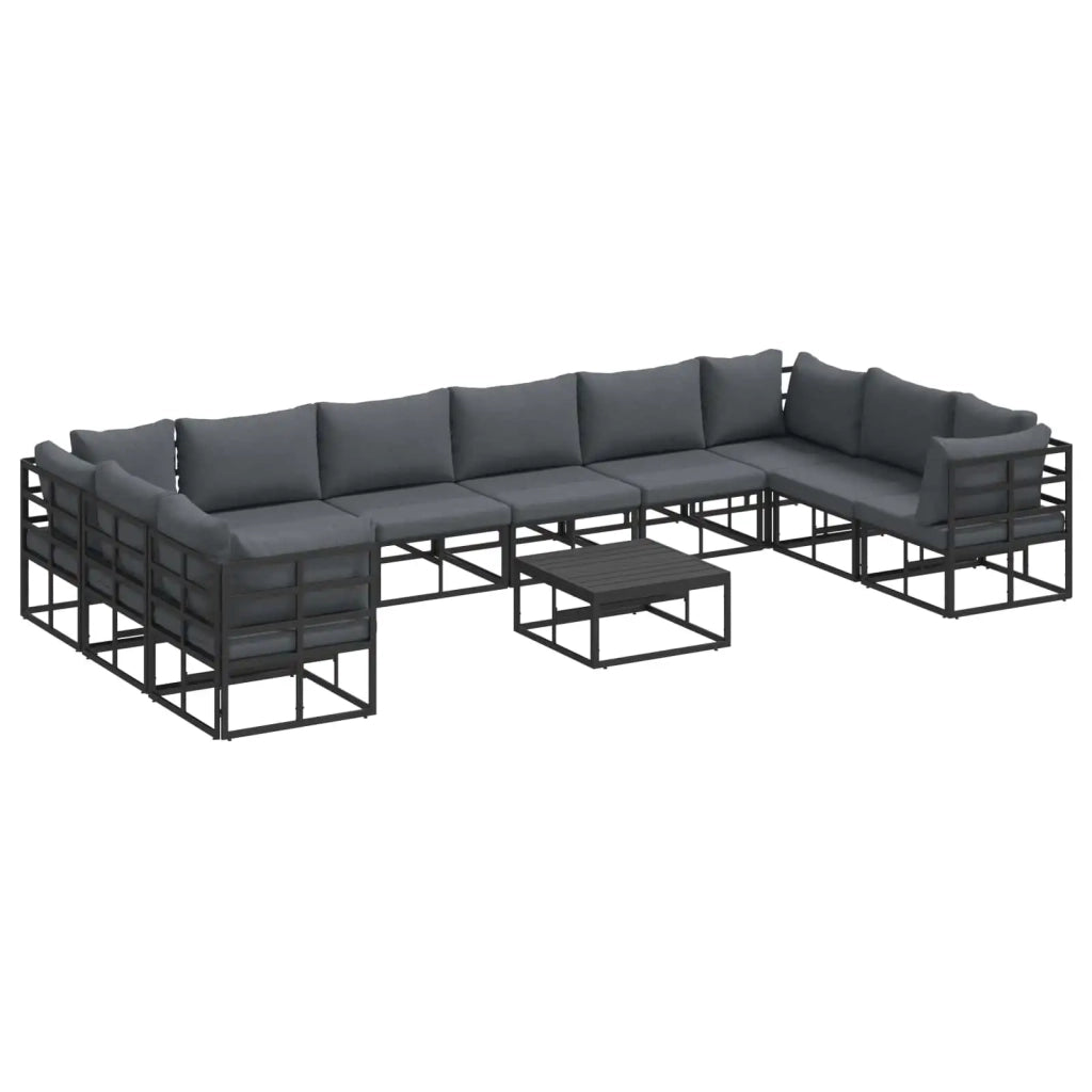 Set Divano da Giardino con cuscino 11 pcs Nero Alluminio 3378907