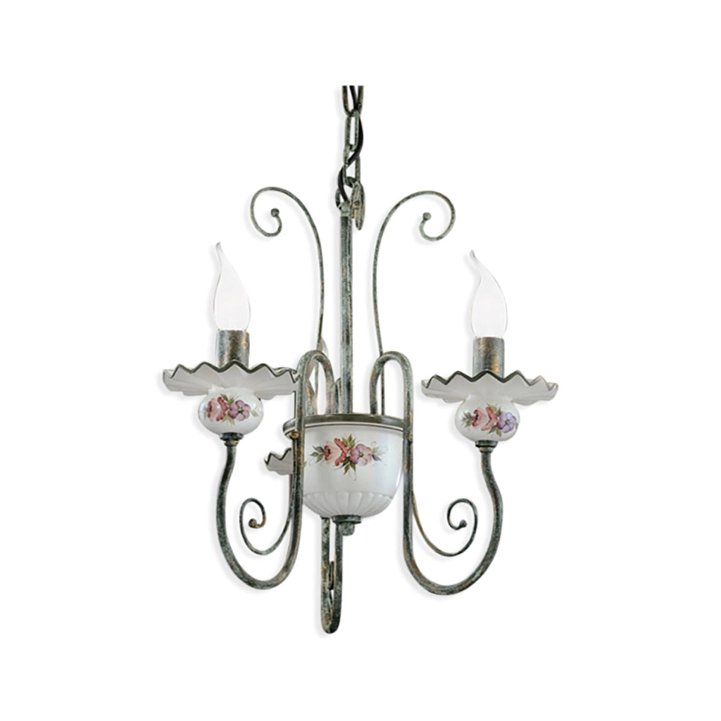 Lampadario Classico Sanremo Metallo E Ceramica Verde Sfumato Oro 3 Luci E14