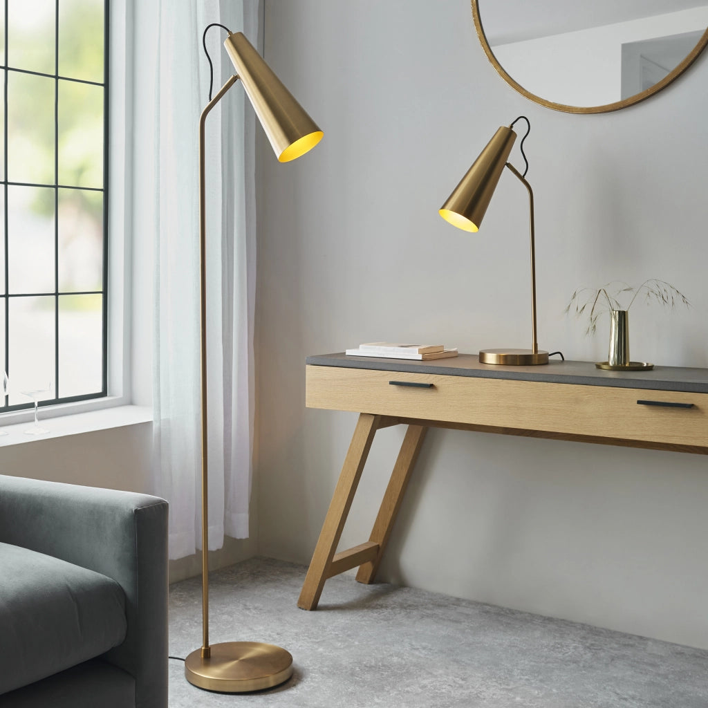 Lampada da terra industriale ottone antico E27 Endon