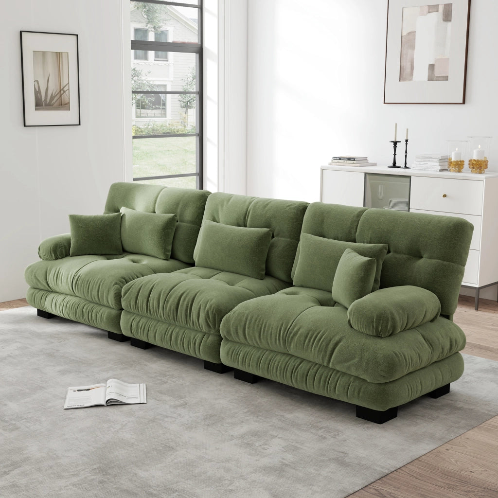 Divano Angolare 3 Posti con Chaise Longue ¨C MINIMAL ¨C Tessuto Chenille Verde, Divano Letto