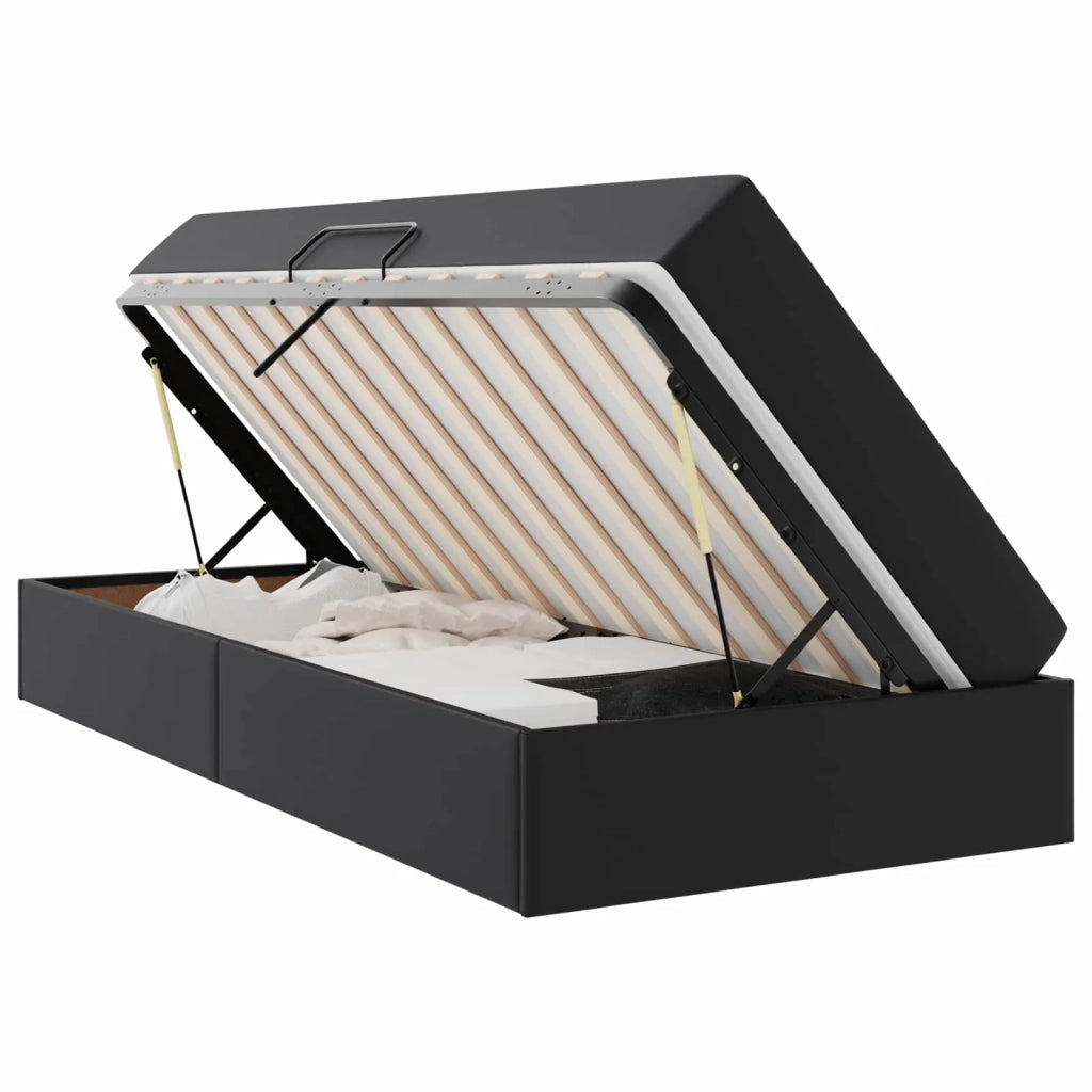 Letto con contenitore e materasso 2 pcs Nero Pelle 3399596