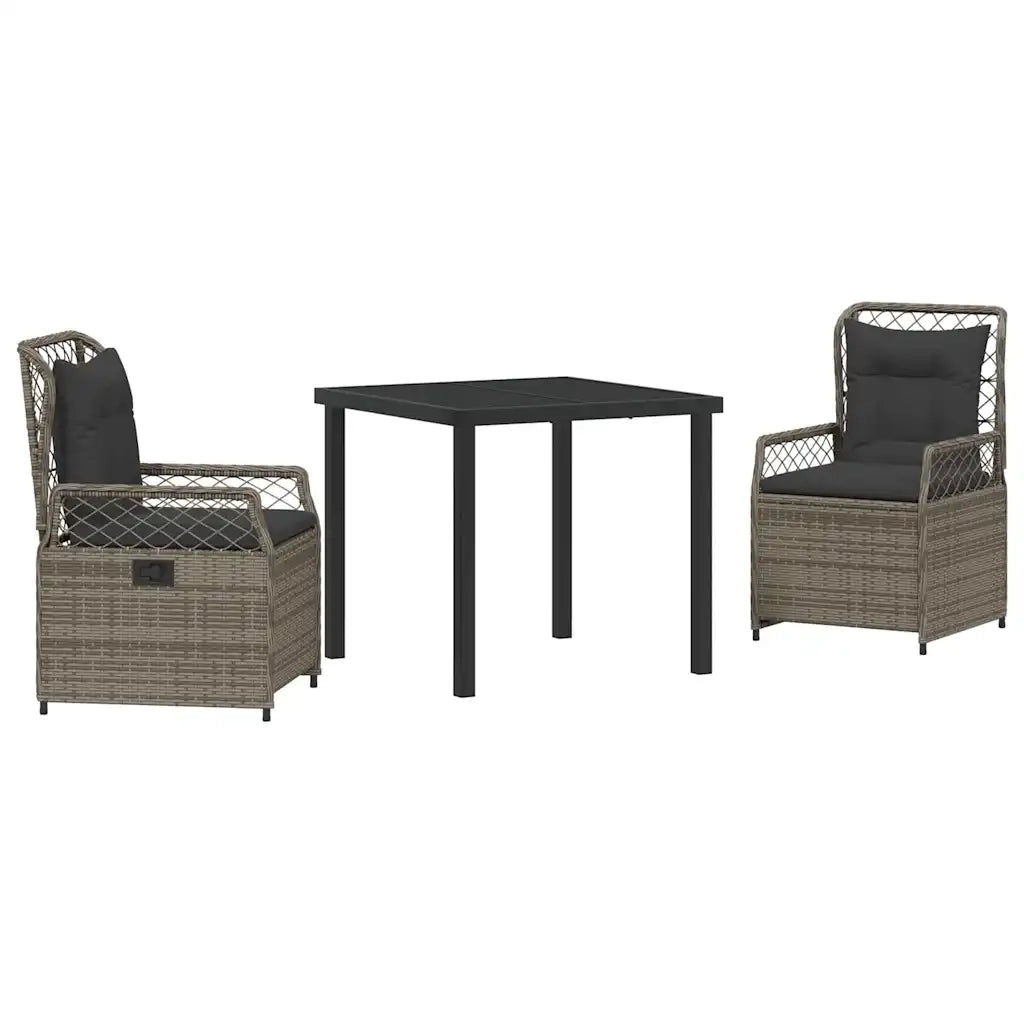 Set da Pranzo per Giardino 3 pcs Grigio polyrattan