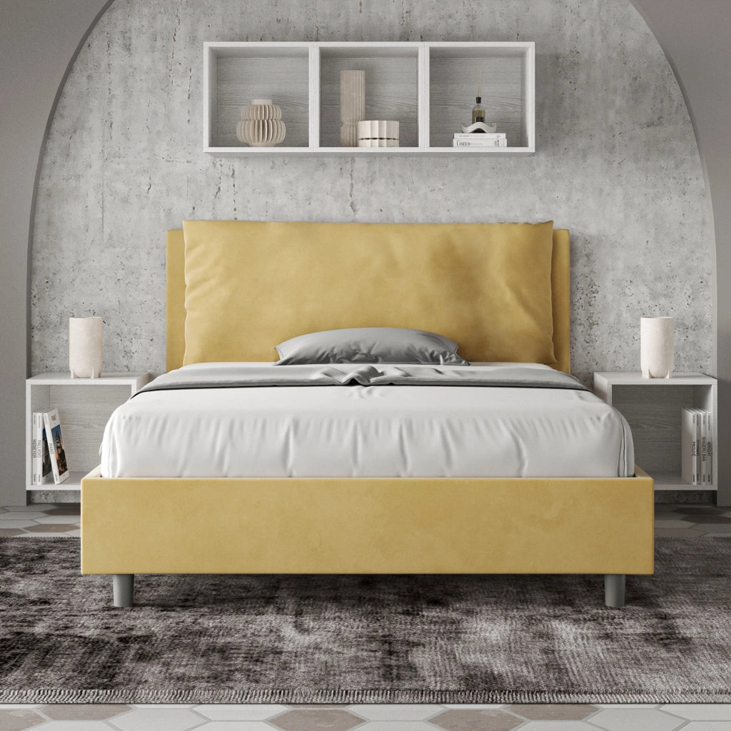Letto Matrimoniale Francese 140x200 cm Senza Rete Imbottito in Microfibra Antea Large Ocra