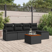 Set Divano da Giardino con cuscino 6 pcs Nero polyrattan