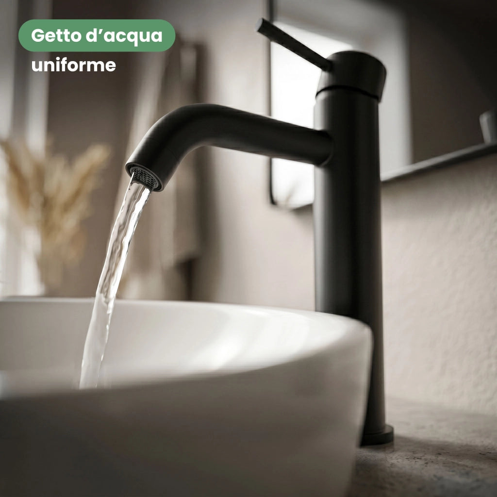 Rubinetto lavabo alto da appoggio miscelatore bagno nero VERTI