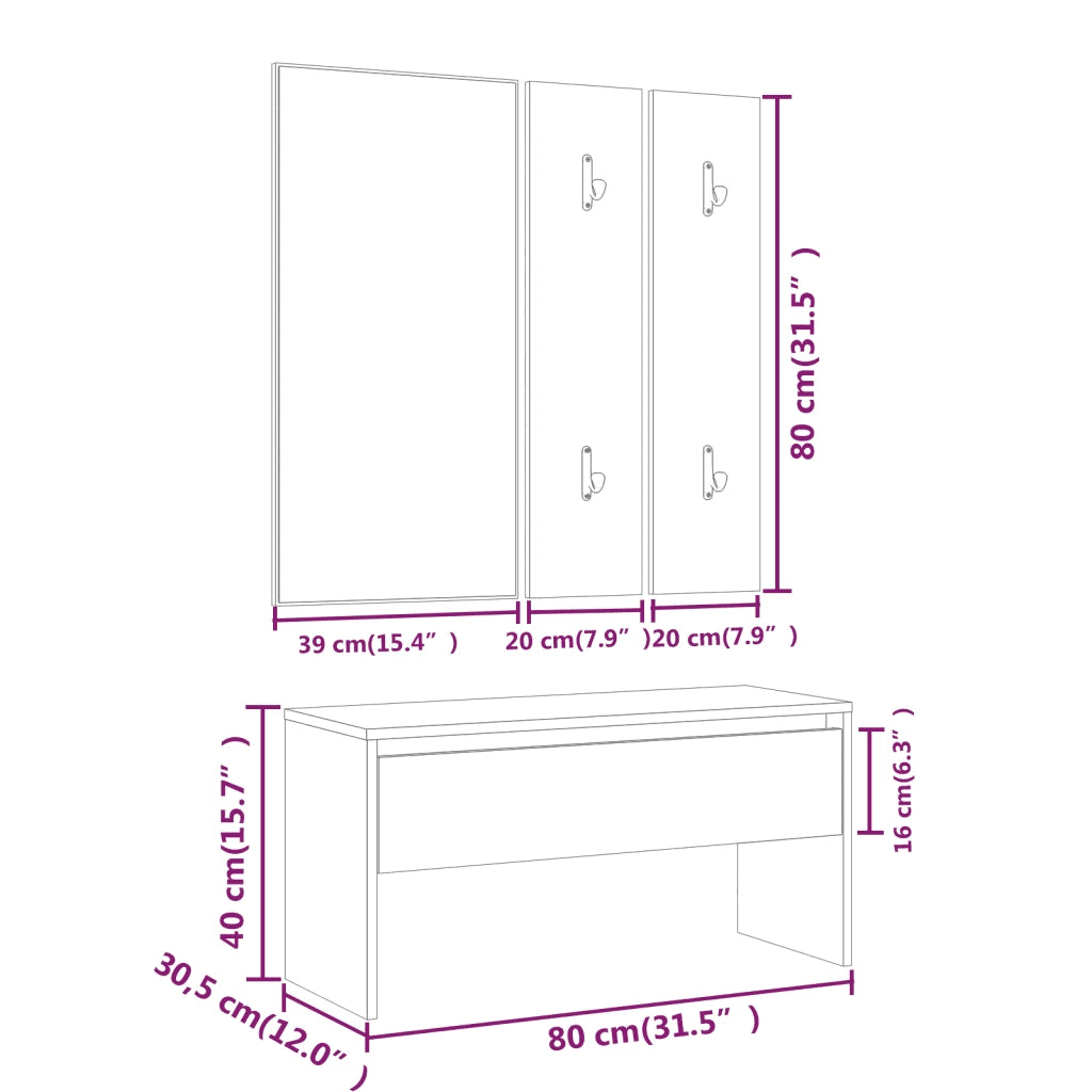 Set di Mobili da Corridoio Rovere Sonoma in Legno Multistrato 3082065