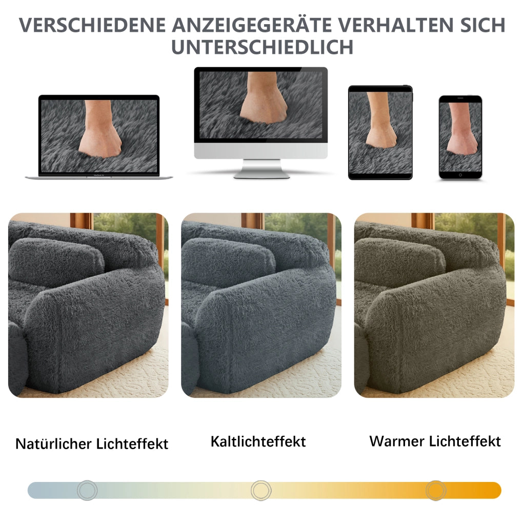 Divano Modulare a 3 Posti con Supporto Ergonomico e Base Antiscivolo; in Peluche; Grigio