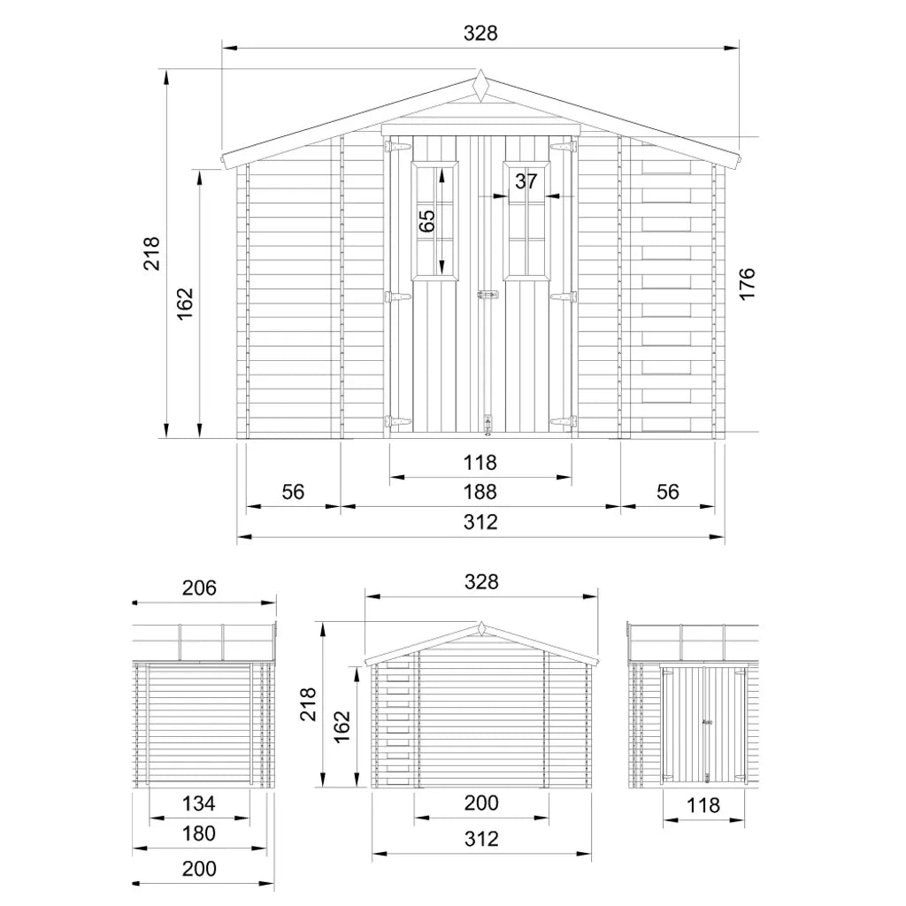 TIMBELA M389F Casetta da Giardino in Legno - 3,53 + 0,97+0,97 m2