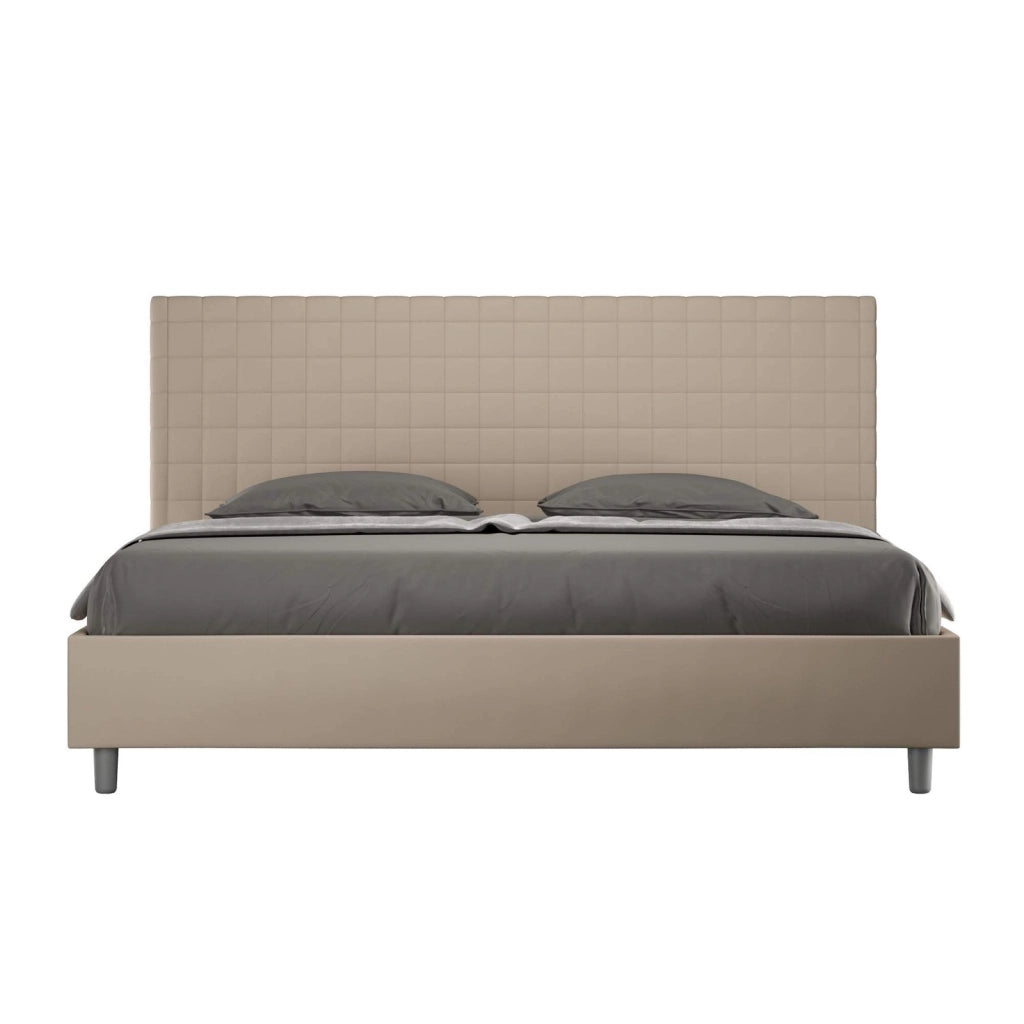 Letto matrimoniale king size con rete imbottito 190x200 similpelle tortora Sunny