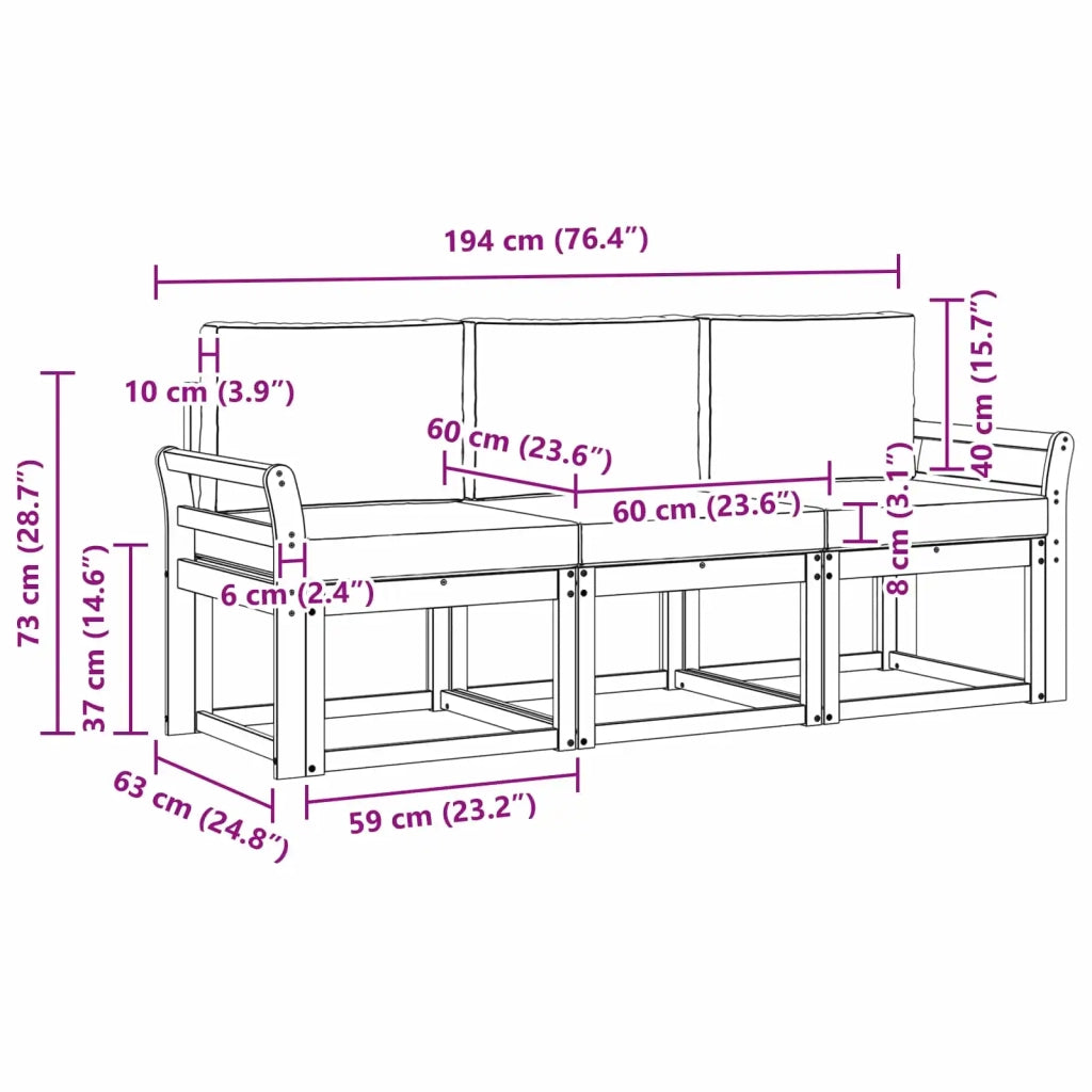 Set di divani da esterno con cuscino 3 pcs Naturale e Beige 3365941