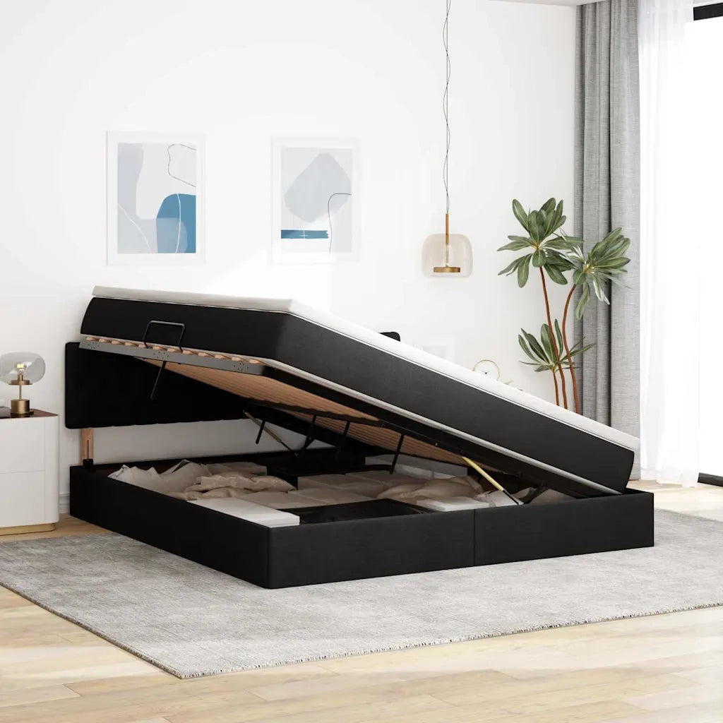 Letto con contenitore e materasso Nero 180 x 200 cm