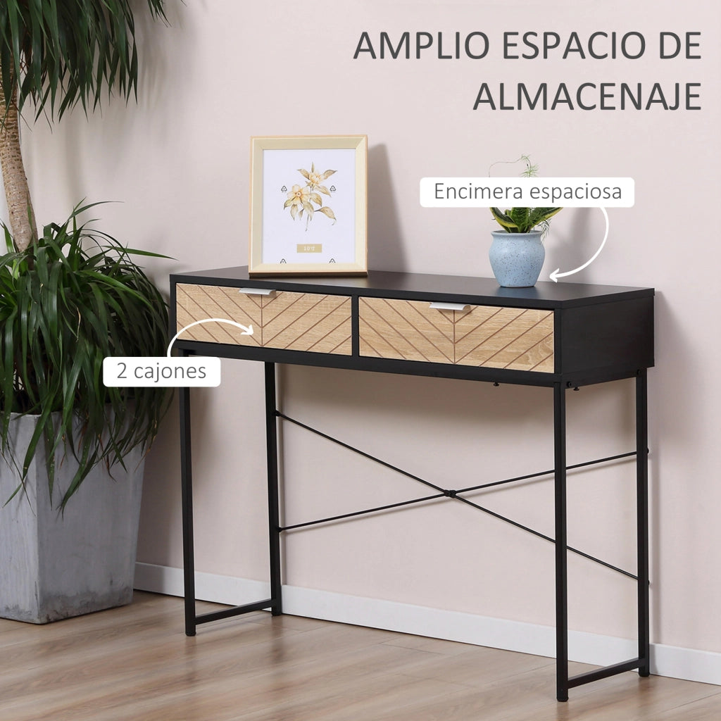 Tavolino con 2 cassetti ¨C Minimal ¨C nero e rovere