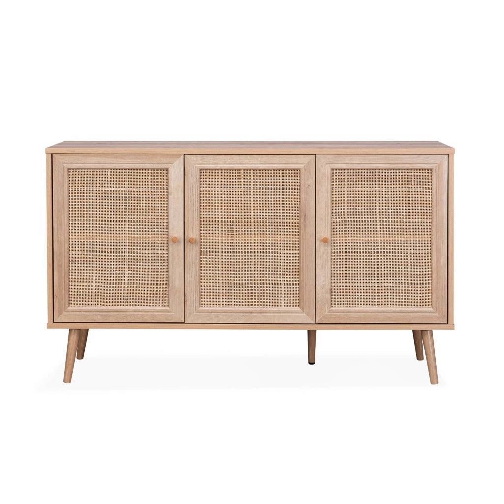 Credenza 3 ante in cannage, 120 cm, marrone naturale