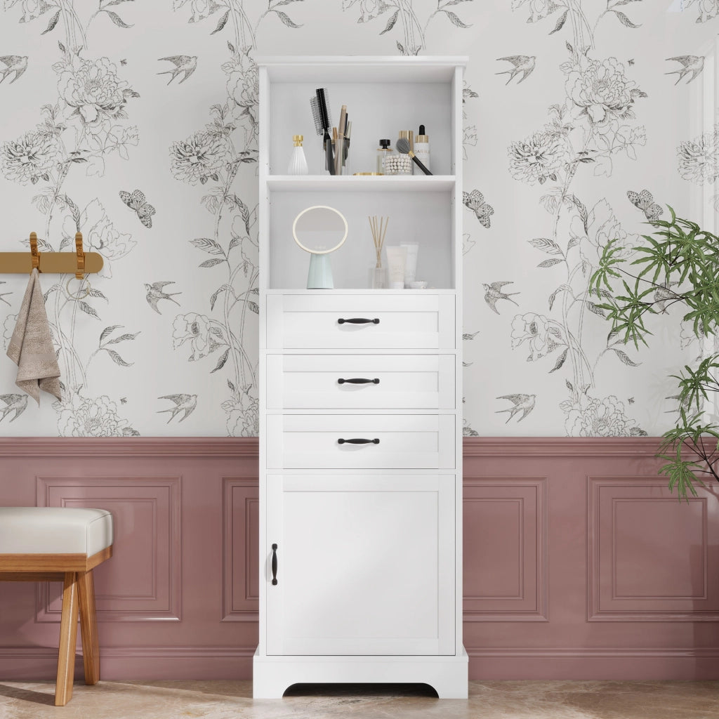 ARMADIO bagno 56 x 25,6 x 167 cm MDF bianco con 3 cassetti