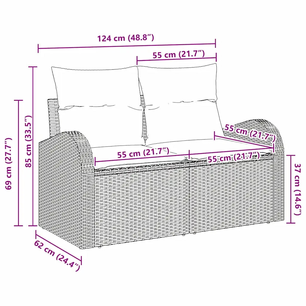 Divano da giardino Marrone 124 x 62 x 69cm polyrattan 42006743