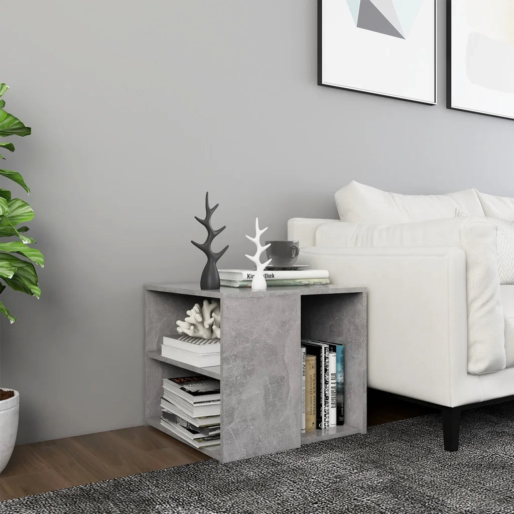 Tavolino | Tavolo laterale Grigio Cemento 50x50x45 cm in Legno Multistrato