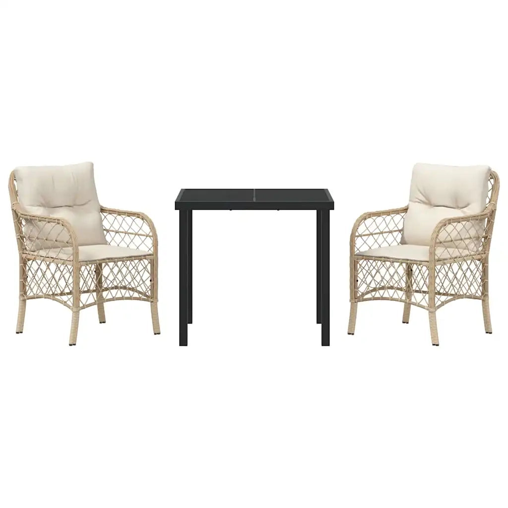 Set da Pranzo per Giardino con cuscino 3 pcs Beige polyrattan