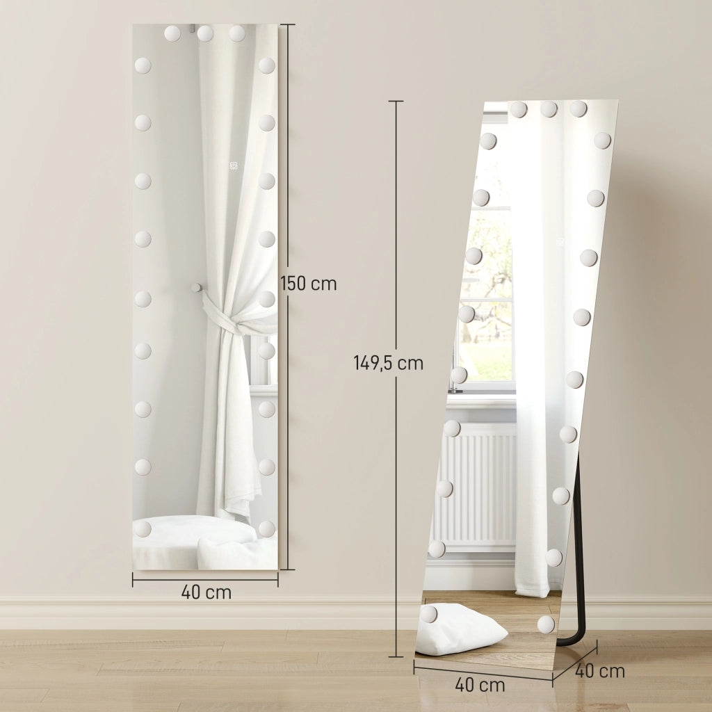 Specchio da terra LED RGB 150x40 cm ¨C Minimal ¨C specchio, 21 lampadine, 7 colori, touch