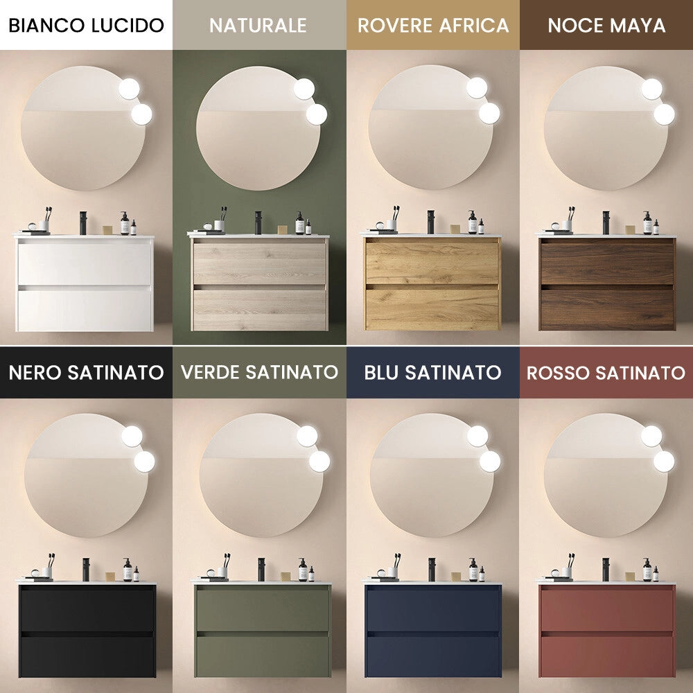 Mobile bagno sospeso 80 cm nero satinato con lavabo ad incasso Gaya