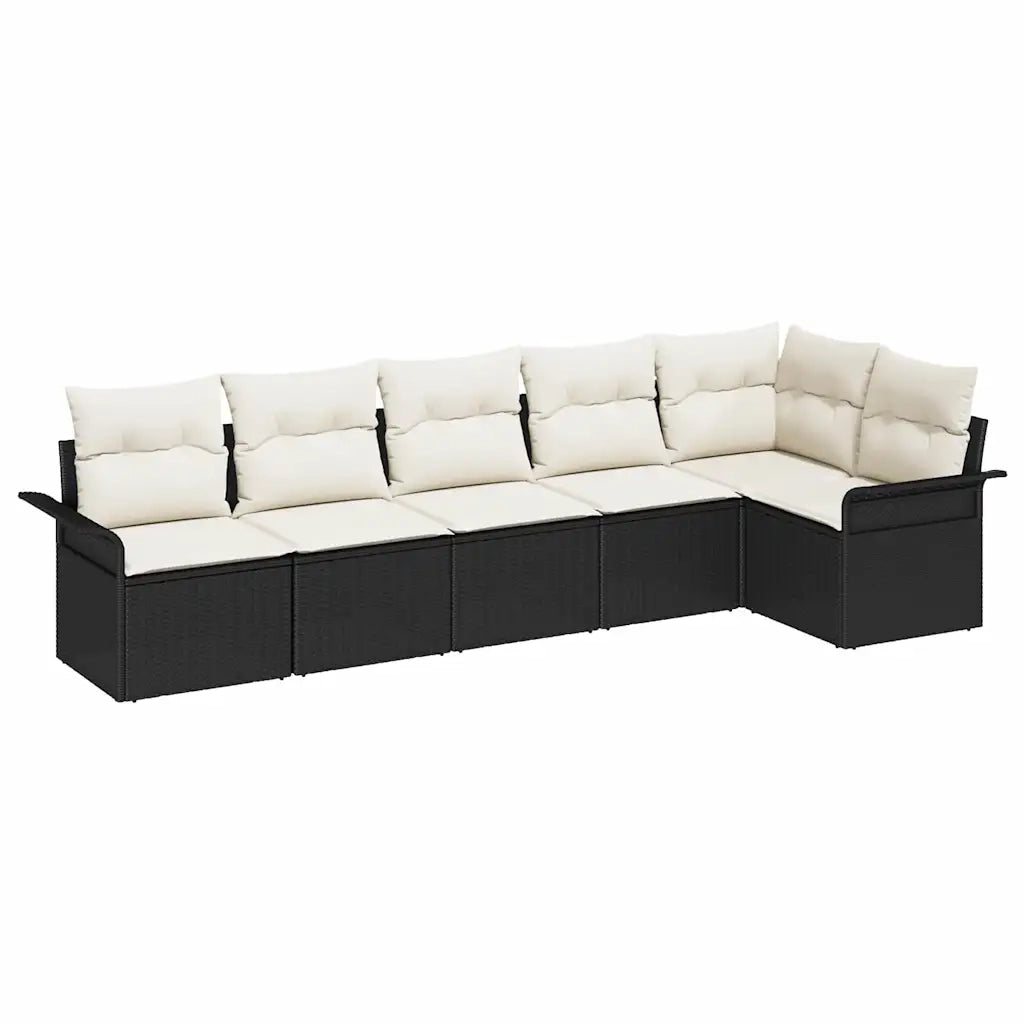 Set Divano da Giardino con cuscino 6 pcs Nero polyrattan