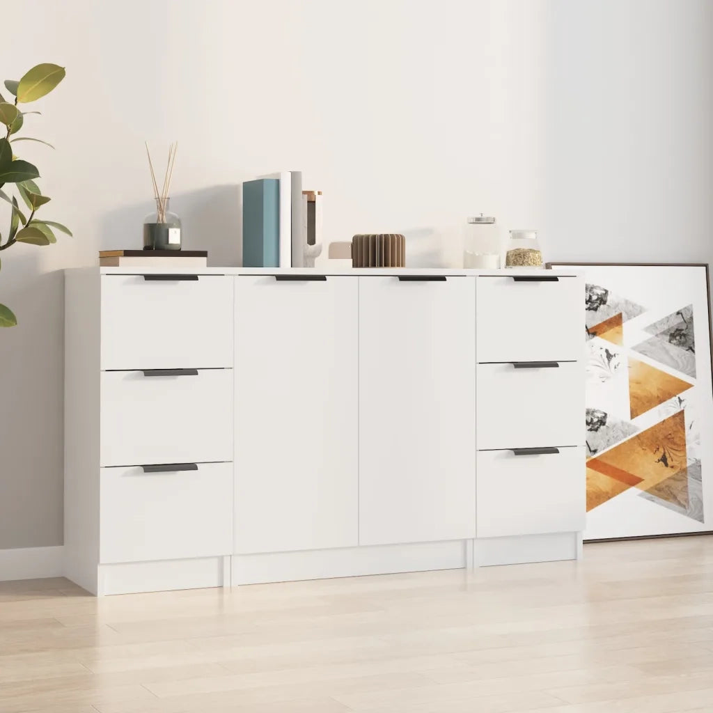 Credenze 3 pz Bianco in Legno Multistrato 3115836