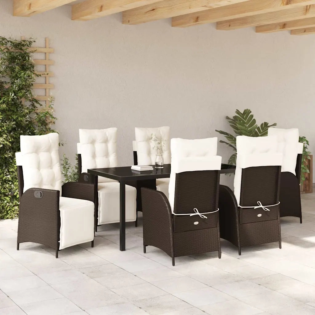 Set da Pranzo per Giardino con cuscino 7 pcs Marrone polyrattan