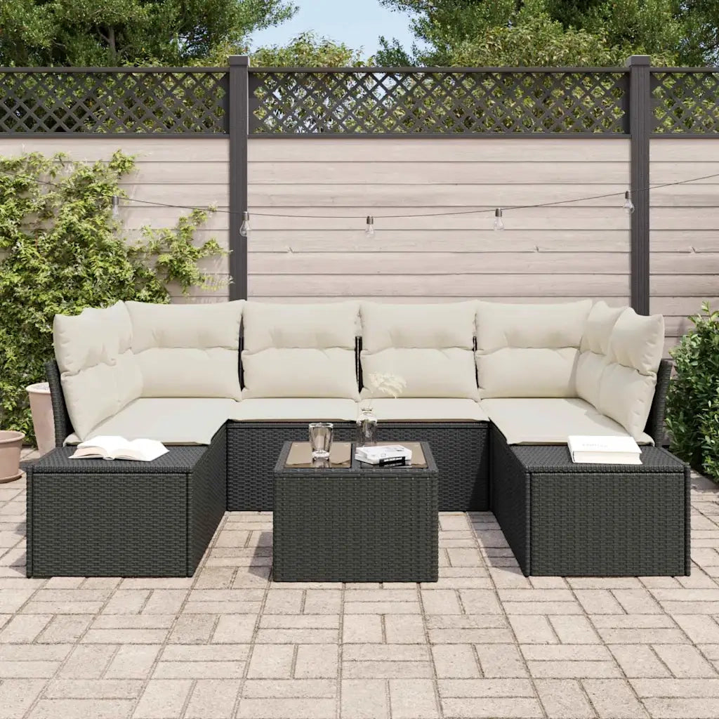 Set Divano da Giardino con cuscino 7 pcs Nero polyrattan