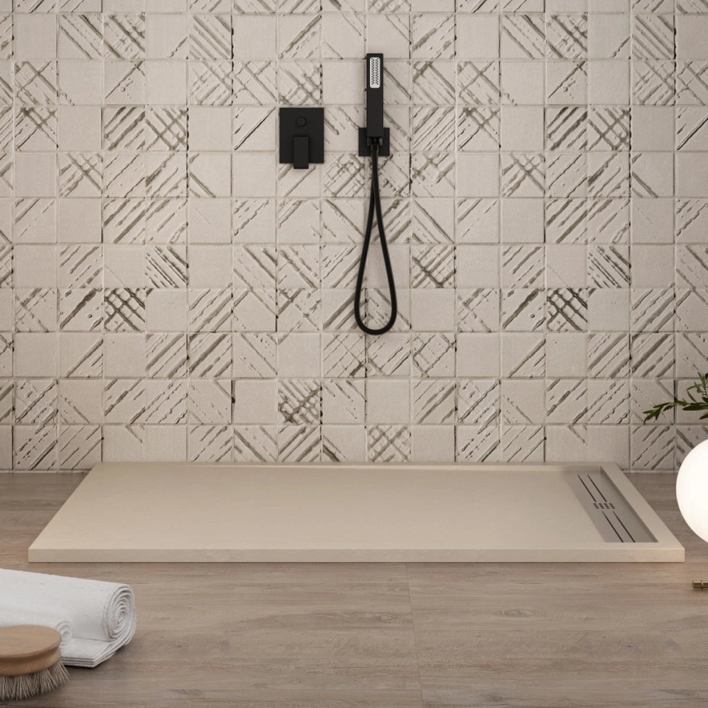 Piatto doccia in marmoresina crema effetto pietra cemento relax, misura 70x160