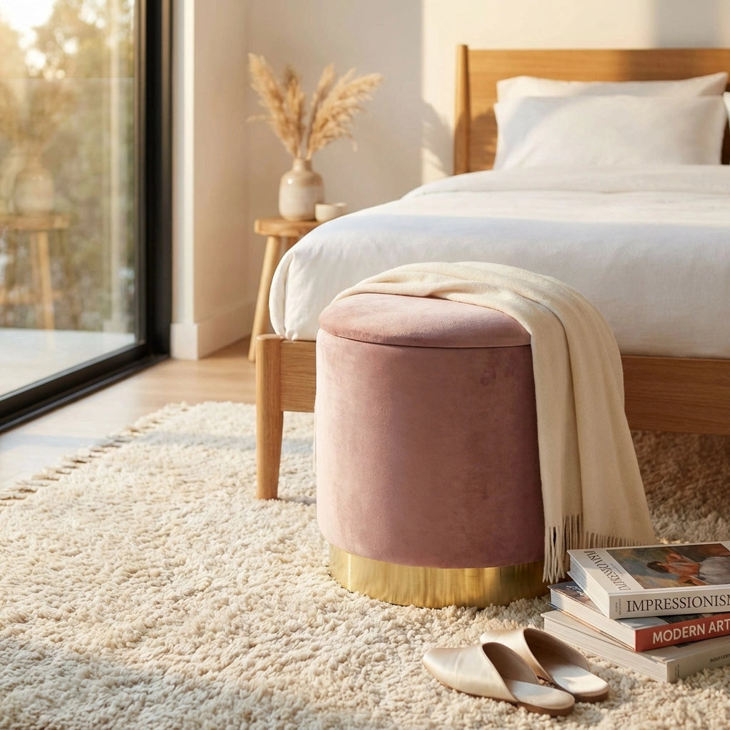 Pouf contenitore rotondo in velluto -  OCTAVIA