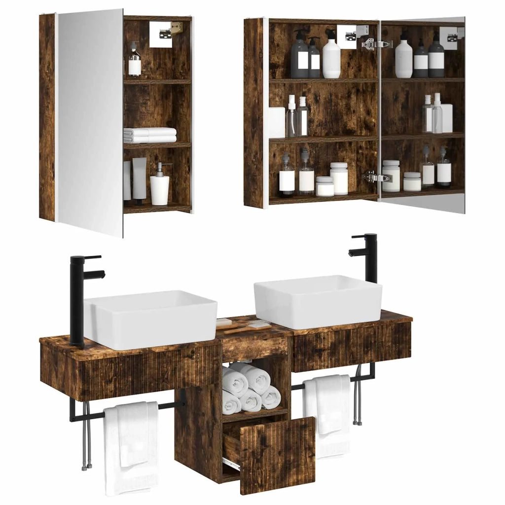 Set di Armadi da Bagno 5 pcs Rovere Fumo 53 x 15,5 x 70 cm 3406331