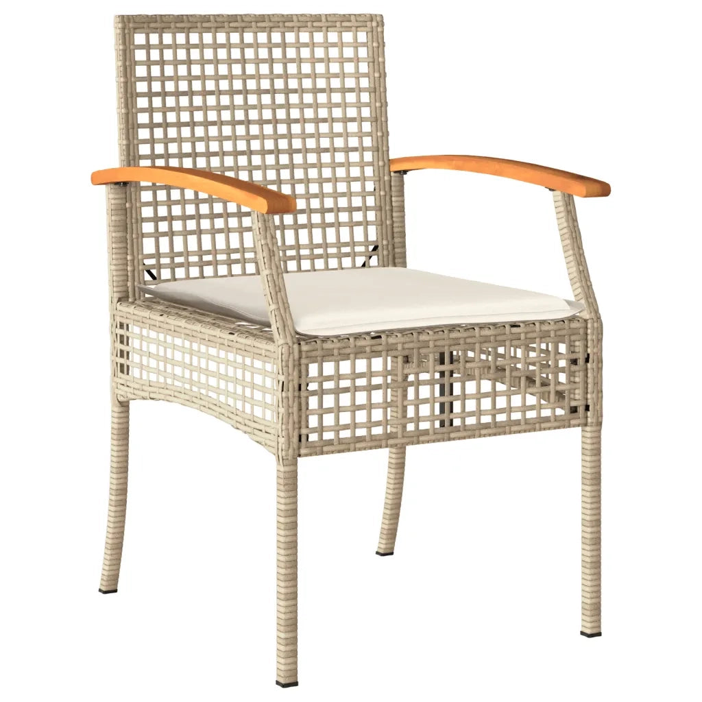 Set da Pranzo da Giardino 7 pz con Cuscini Beige in Polyrattan