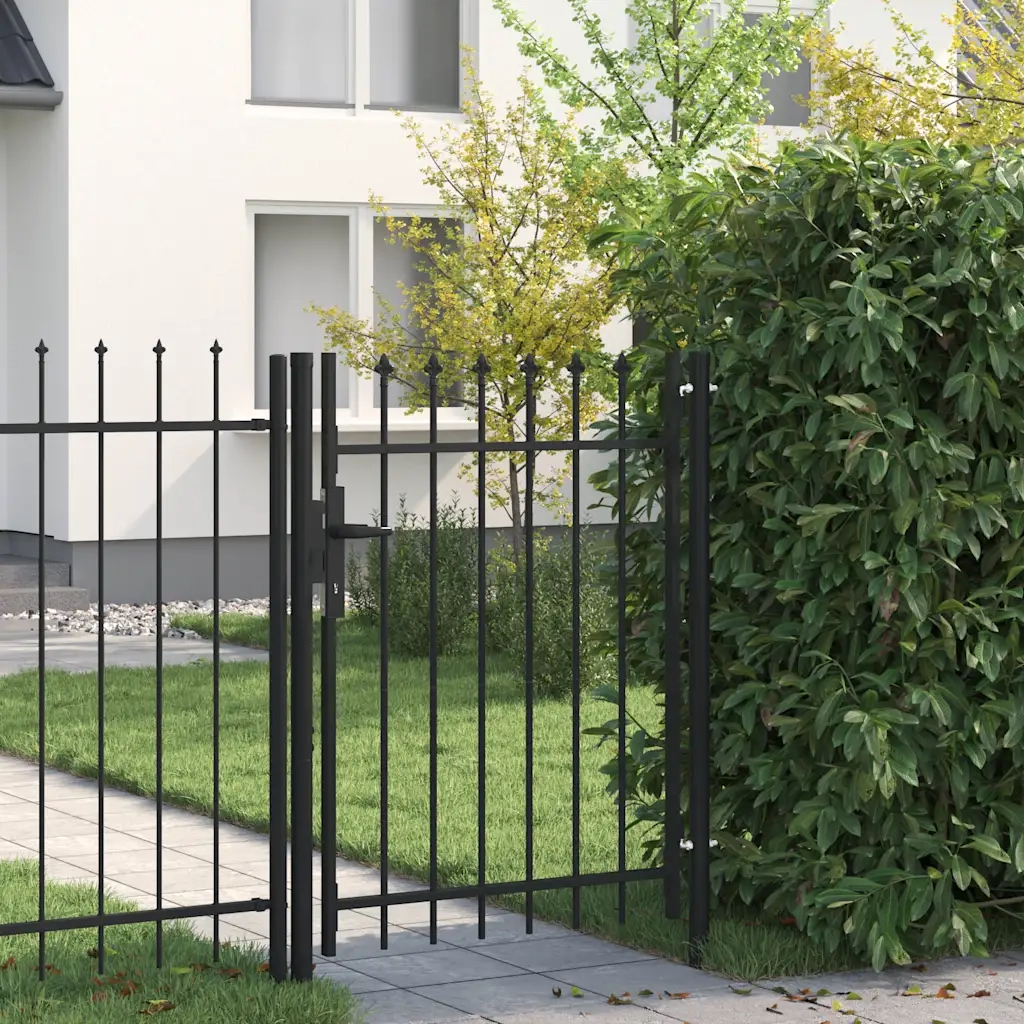Cancello per recinzione Boxtel porta singola con punta in acciaio 1x1,2 m Nero 146033