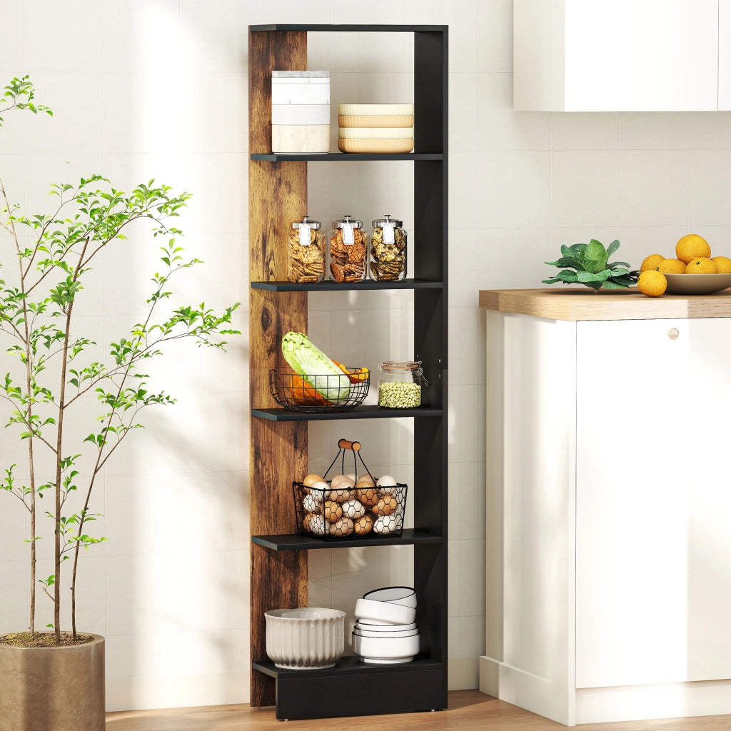 Libreria Moderna Salvaspazio 5 Ripiani in Legno ¨C zephmum ¨C Marrone e Nero 45x21x170 cm
