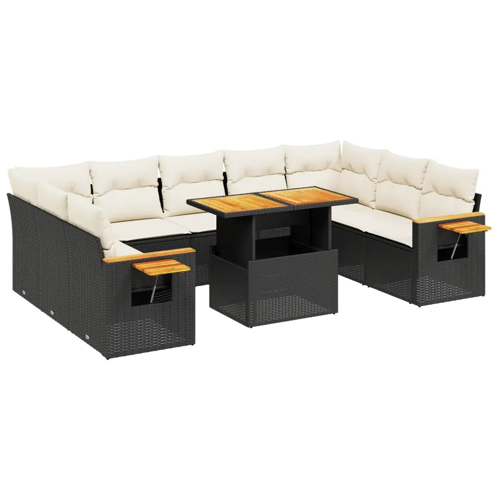 Set Divani da Giardino 11 pz con Cuscini in Polyrattan Nero 3273688